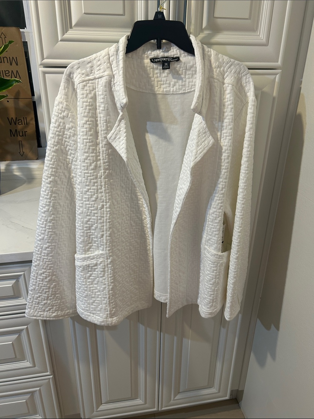 Onque Casuals White Textured Open-Front Blazer